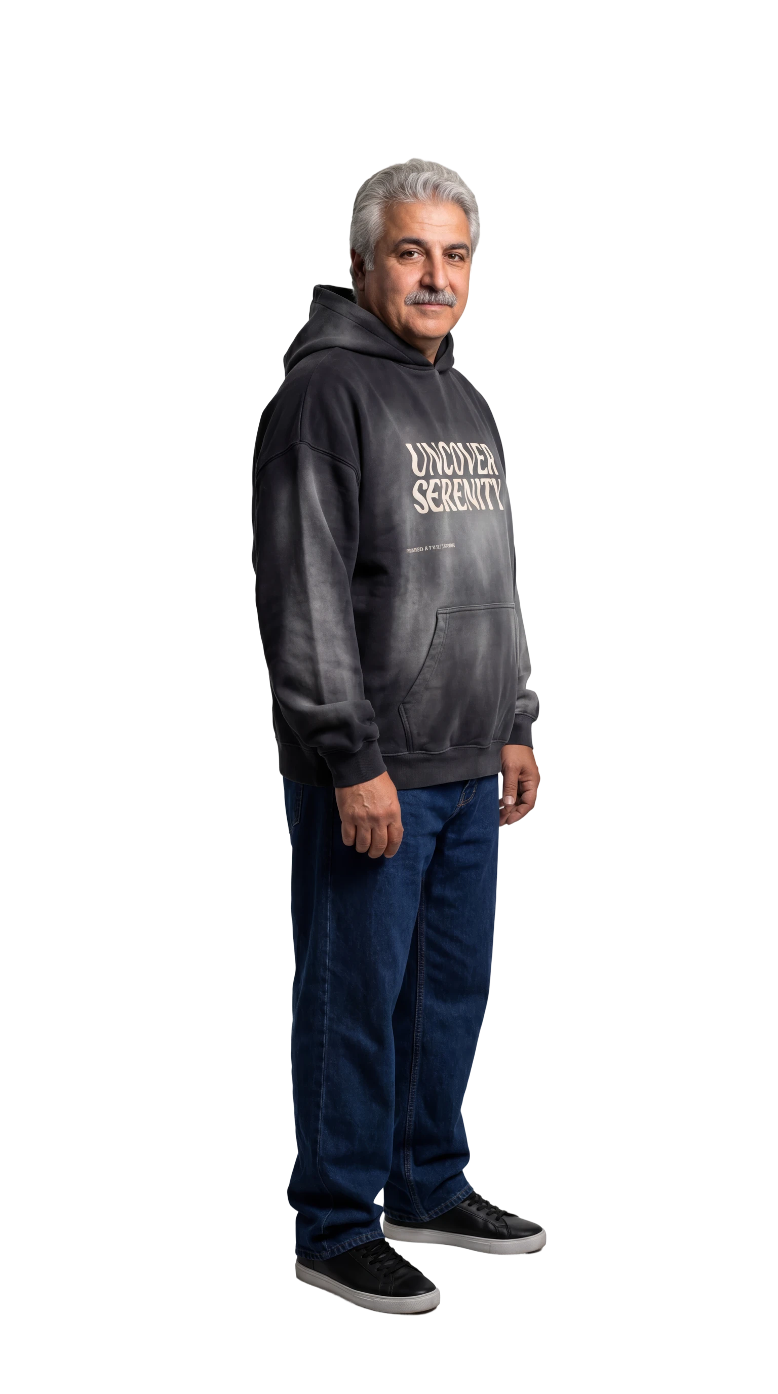 AI generated male fashion model wearing a custom branded hoodie - Stylic AI photoshoot